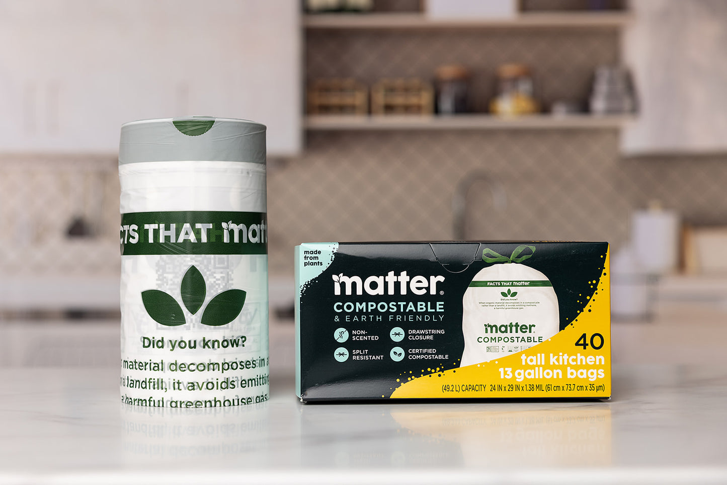 Matter Compostable Tall Kitchen 13-Gallon Bags - 40 Count