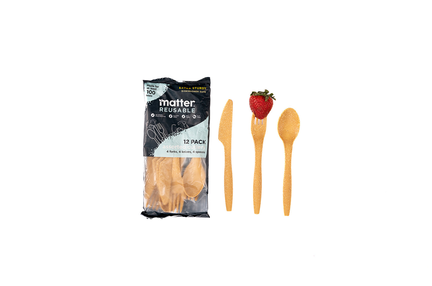 Matter Reusable Cutlery - Assorted Pack 4-Forks/4-Spoons/4-Knives - 12 Count