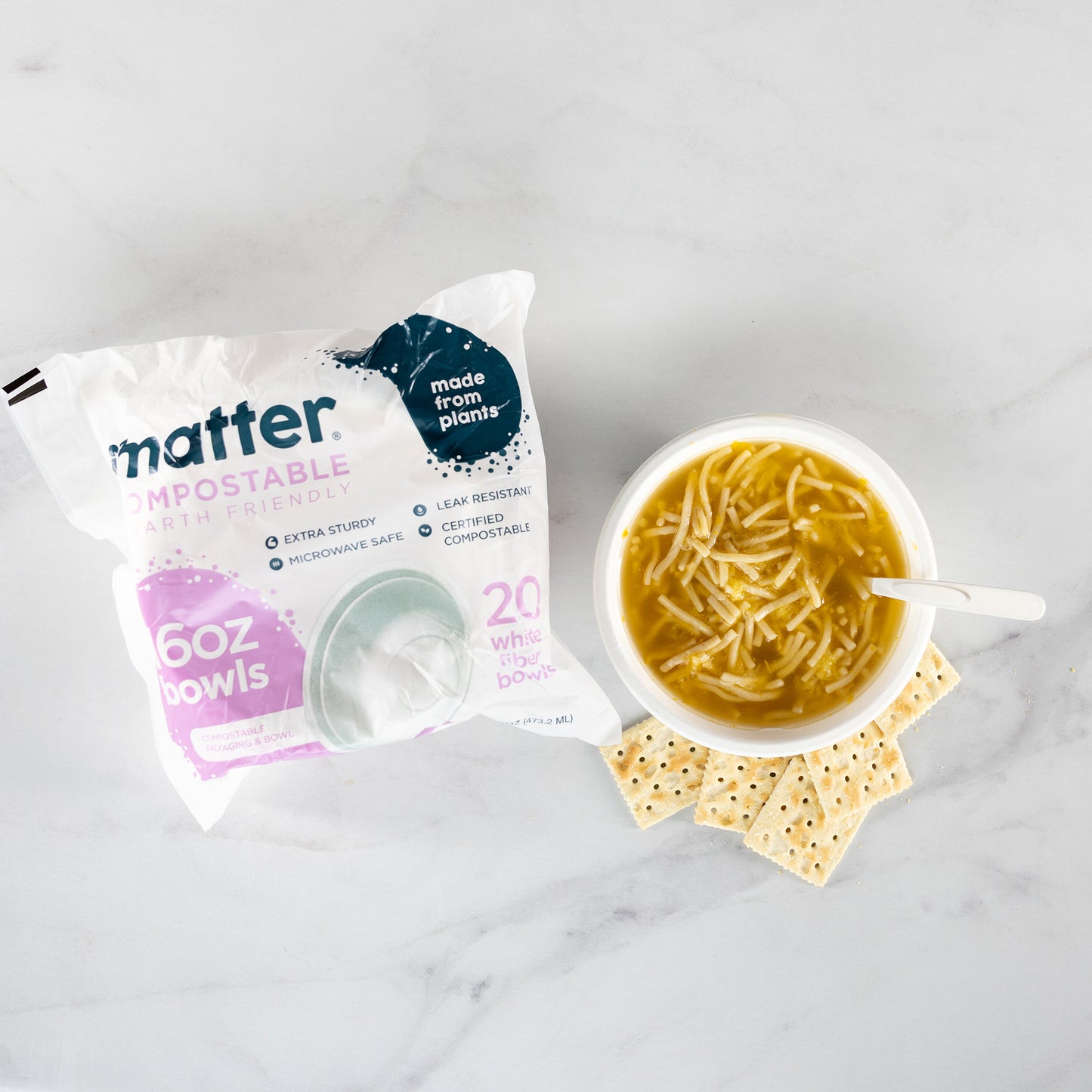 Matter Compostable 16oz White Bowls - 20 Count