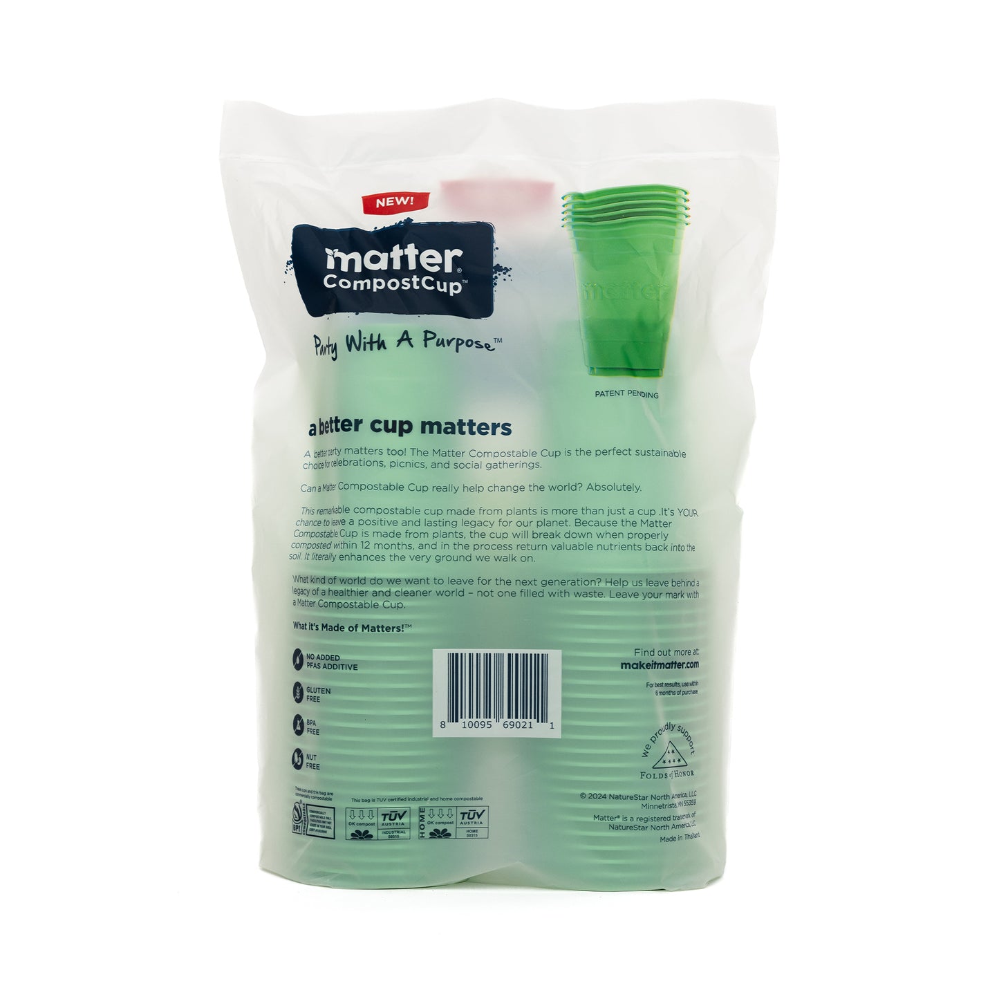 Matter Compostable Party CompostCups Seafoam Green 18oz - 48 Count