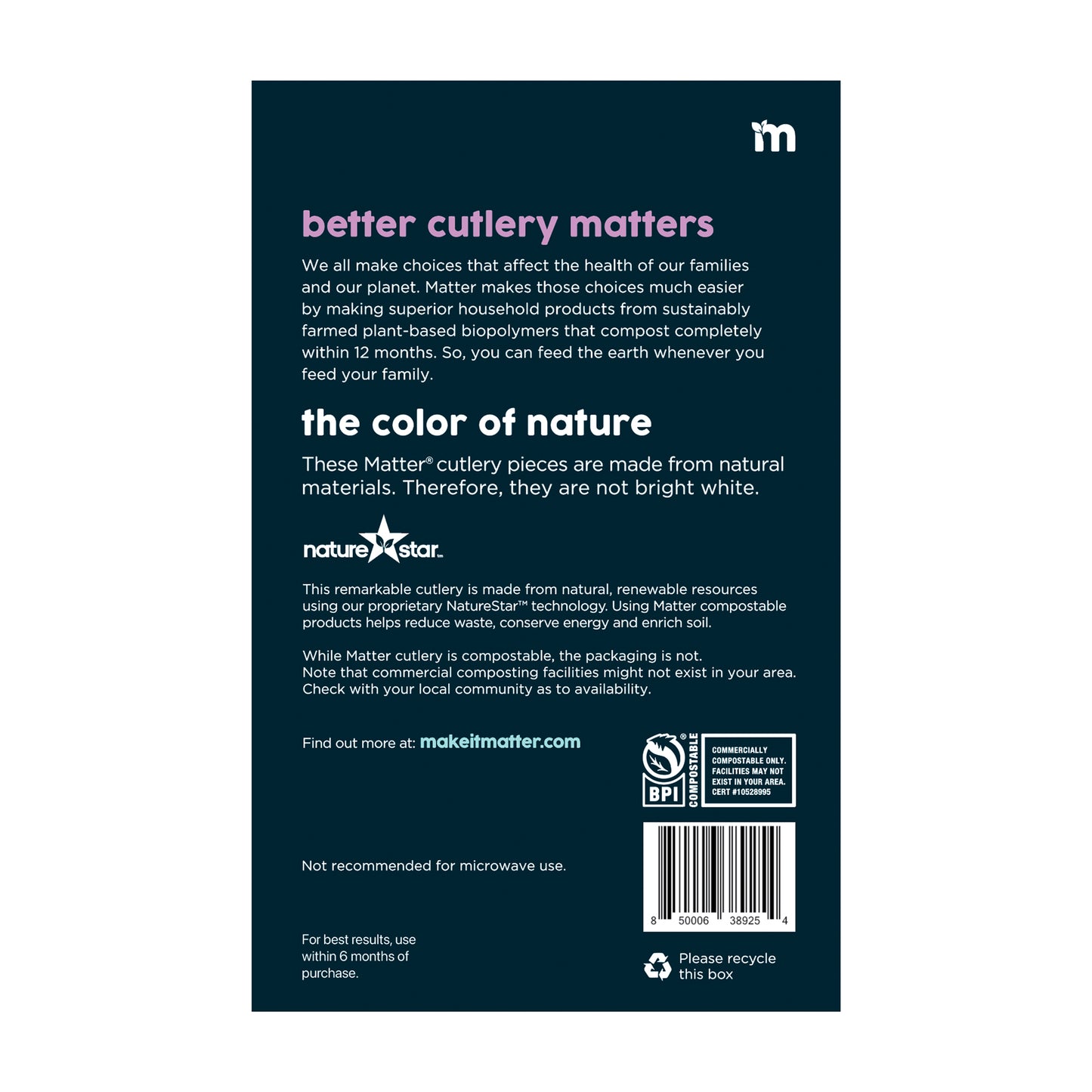 Matter Compostable Cutlery - Assorted Pack 8-Forks/8-Spoons/8-Knives - 24 Count