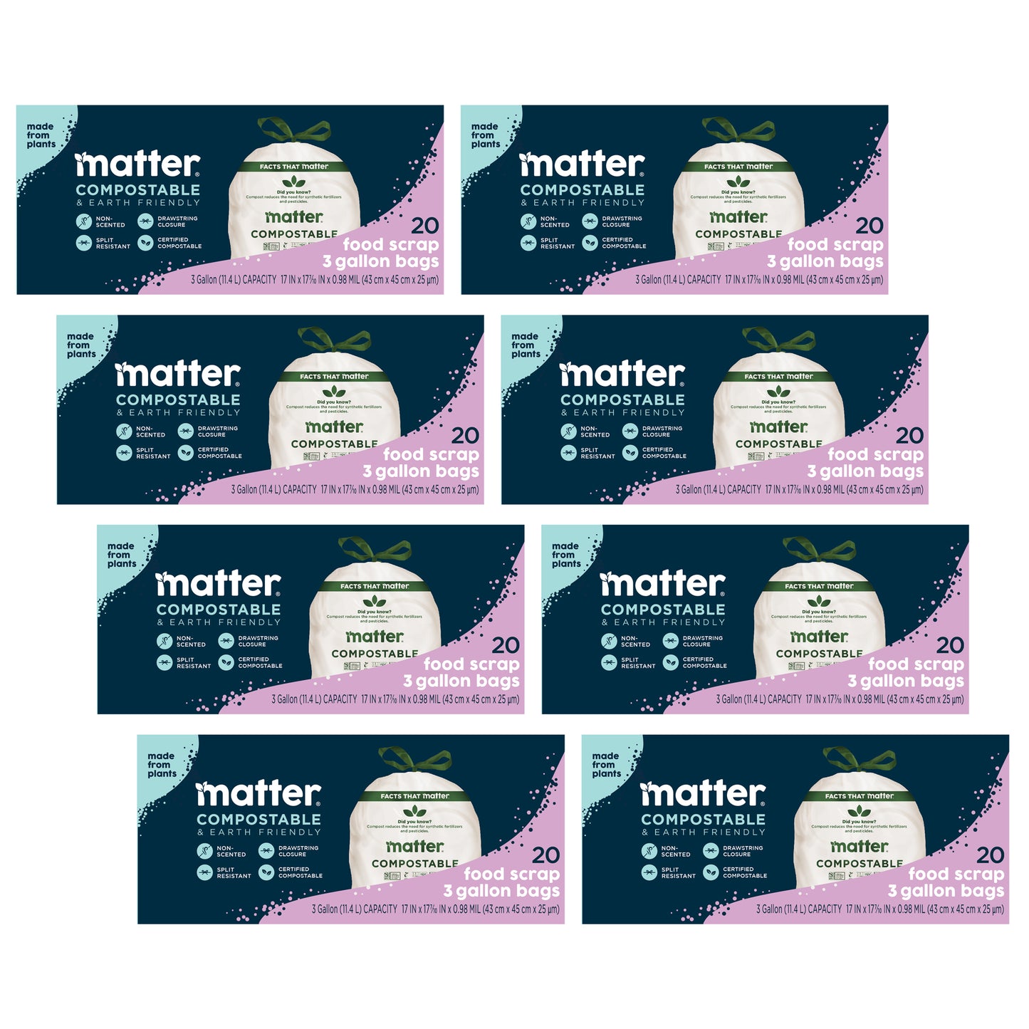 Matter Compostable Food Scrap 3-Gallon Bags - 20 Count - 8 Pack