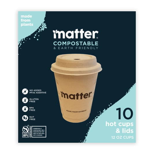 Matter Compostable Hot 12oz Cups with Lids - 10 Count