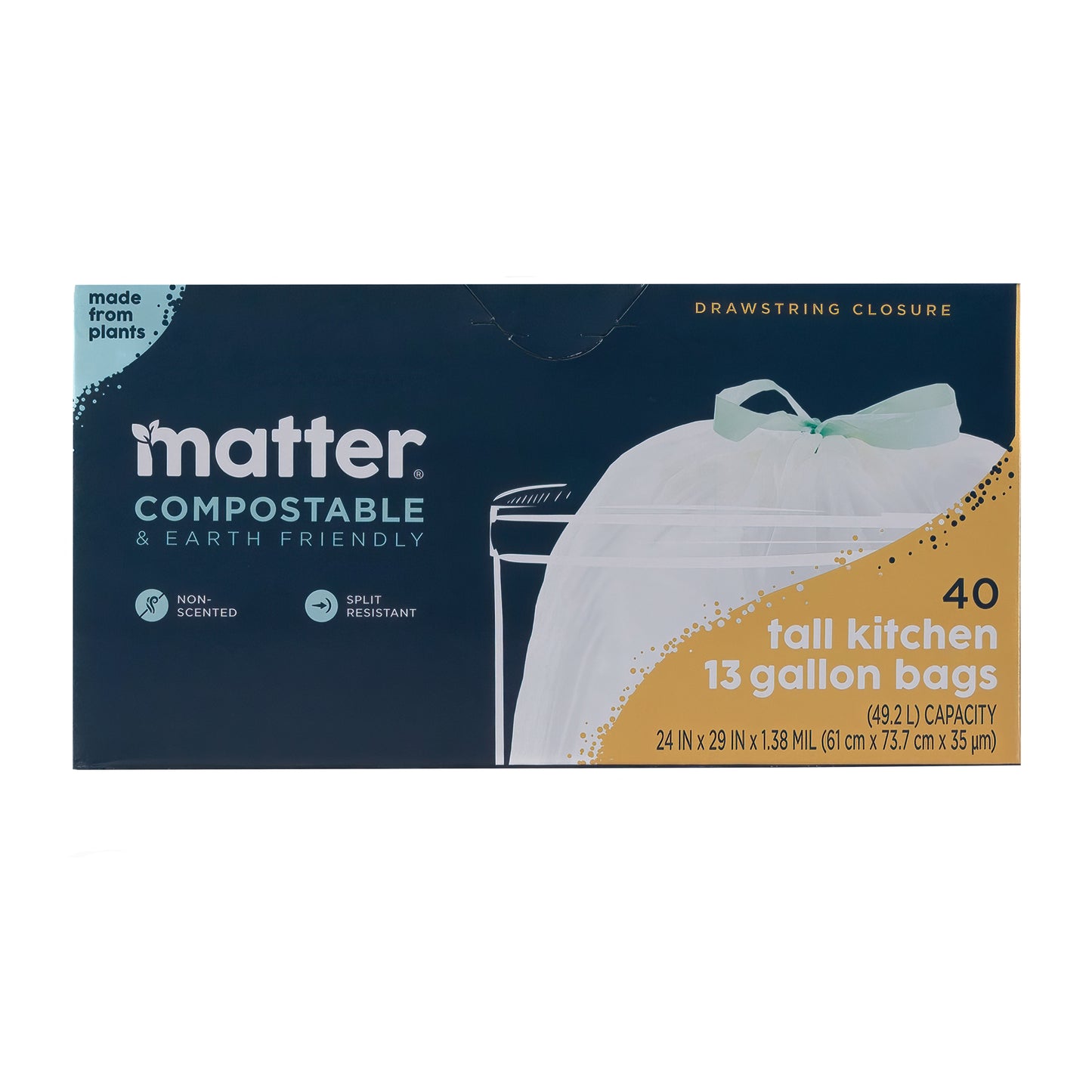 Matter Compostable Universal Tall Kitchen 13-Gallon Bags - 40 Count