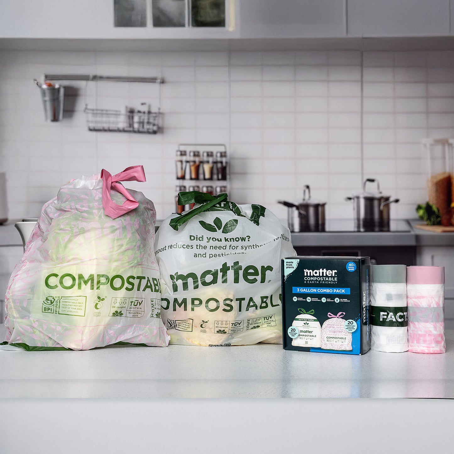 Matter Compostable 3-Gallon Drawstring Food Scrap Bags Combo Pack - 40 Count