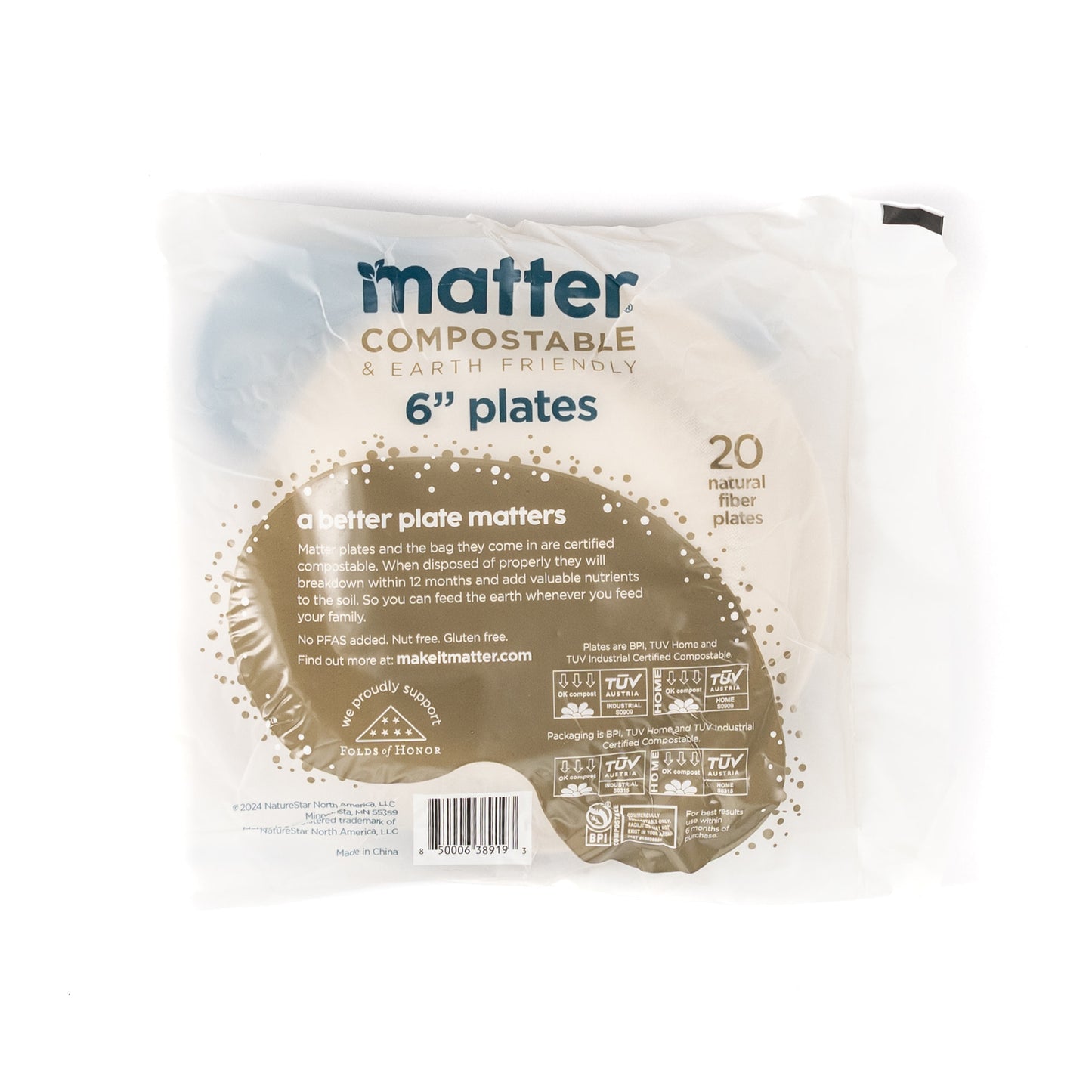 Matter Compostable 6-Inch Plates - 20 Count - 4 Pack