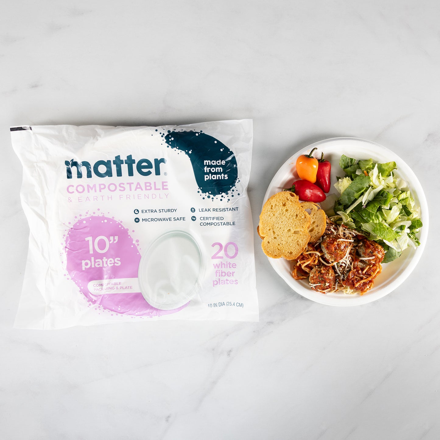 Matter Compostable 10-Inch White Plates - 20 Count