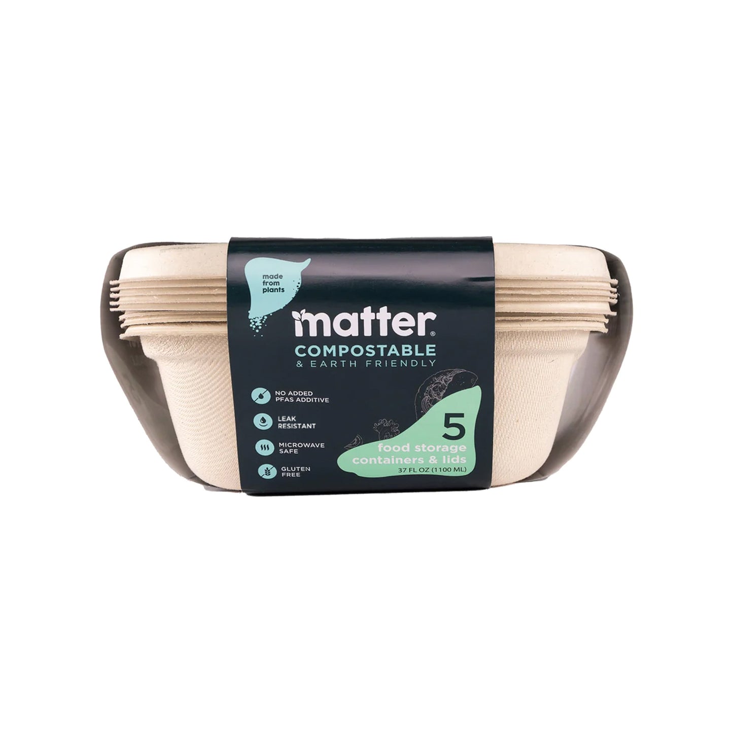 Matter Compostable Food Storage 37oz Containers with Lids - 5 Count