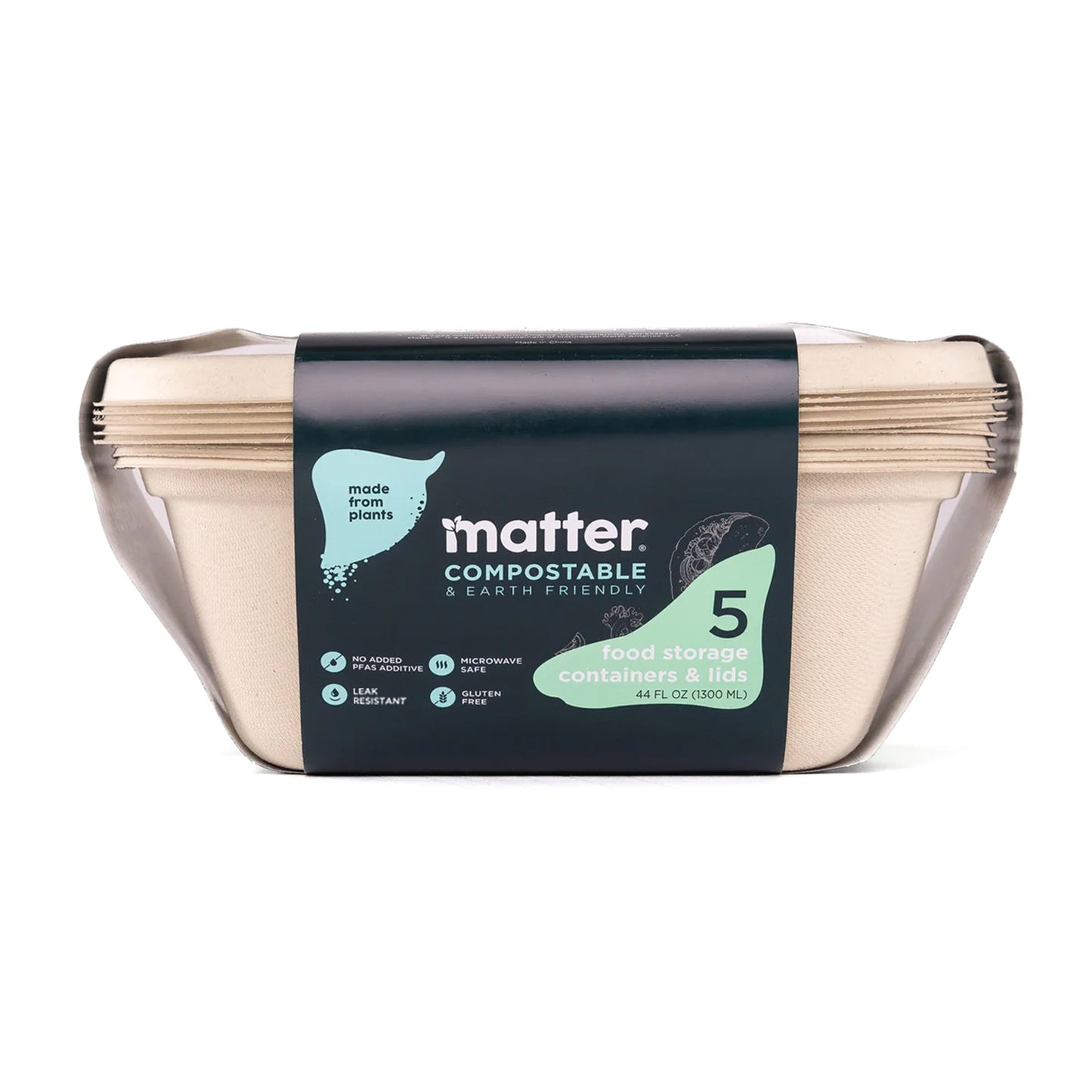 Matter Compostable Food Storage 44oz Containers with Lids - 5 Count