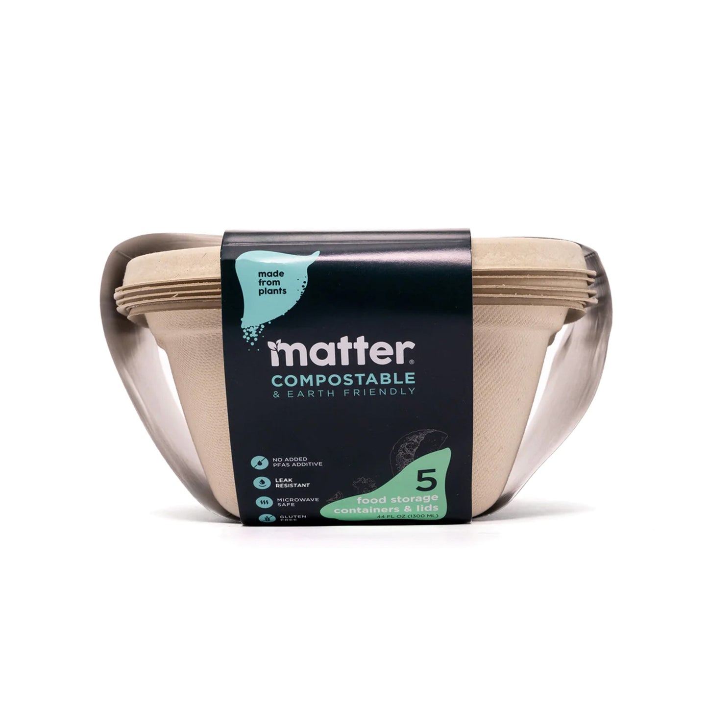 Matter Compostable Food Storage 44oz Containers with Lids - 5 Count