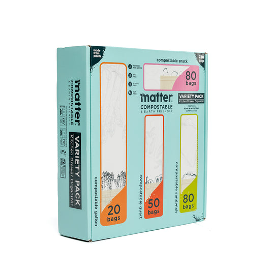 Matter Compostable Kitchen Assorted Food Storage Bags Variety Pack - 230 Count