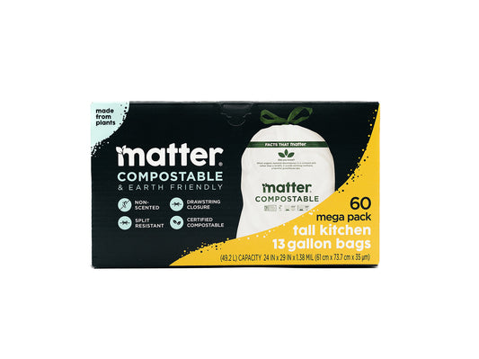 Matter Compostable Tall Kitchen 13-Gallon Waste Bags - 60 Count