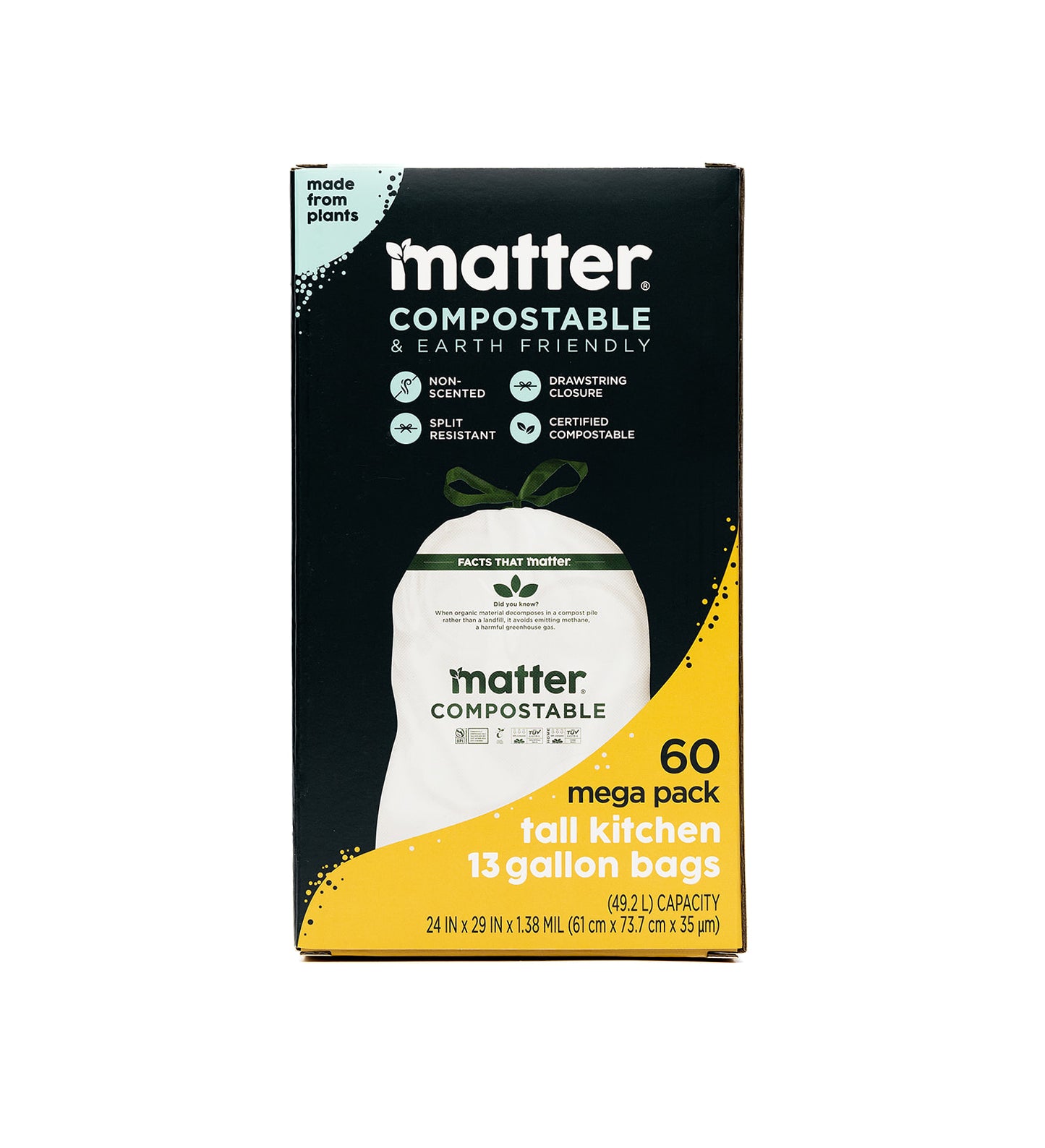 Matter Compostable Tall Kitchen 13-Gallon Waste Bags - 60 Count