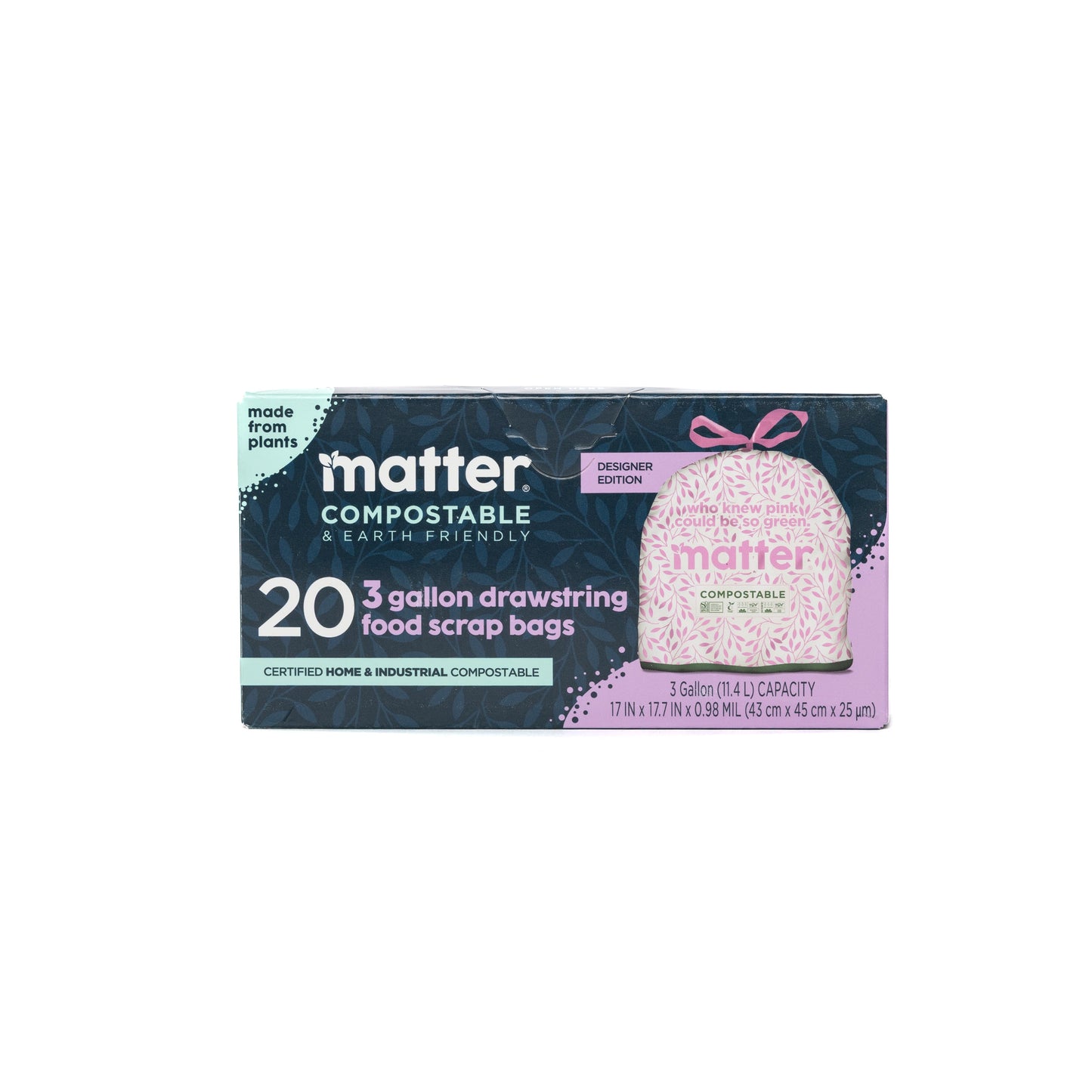 Matter Compostable Pink Floral Food Scrap 3-Gallon Bags - 20 Count - 8 Pack