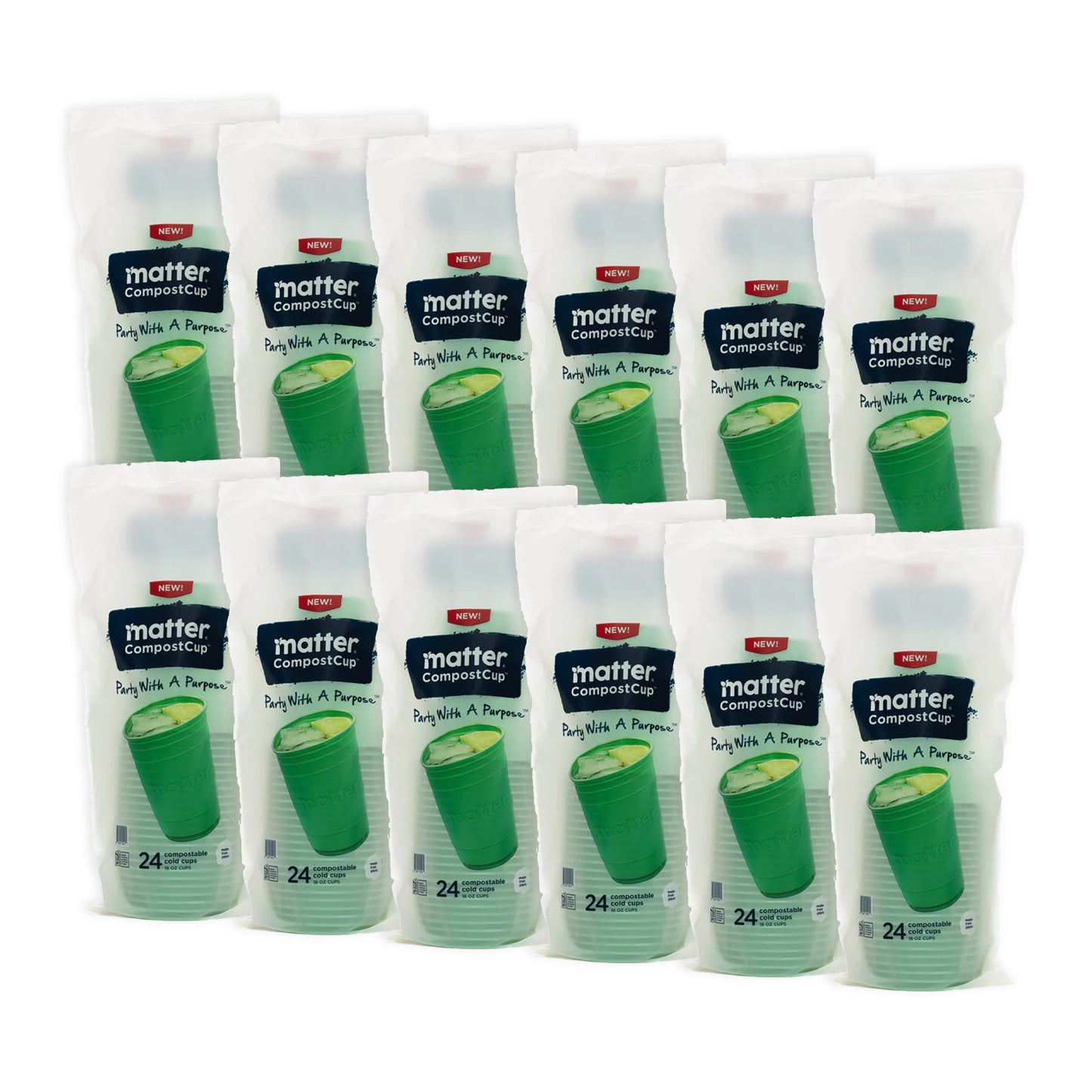 Matter Compostable Party CompostCups Seafoam Green 18oz - 24 Count - 12 Pack