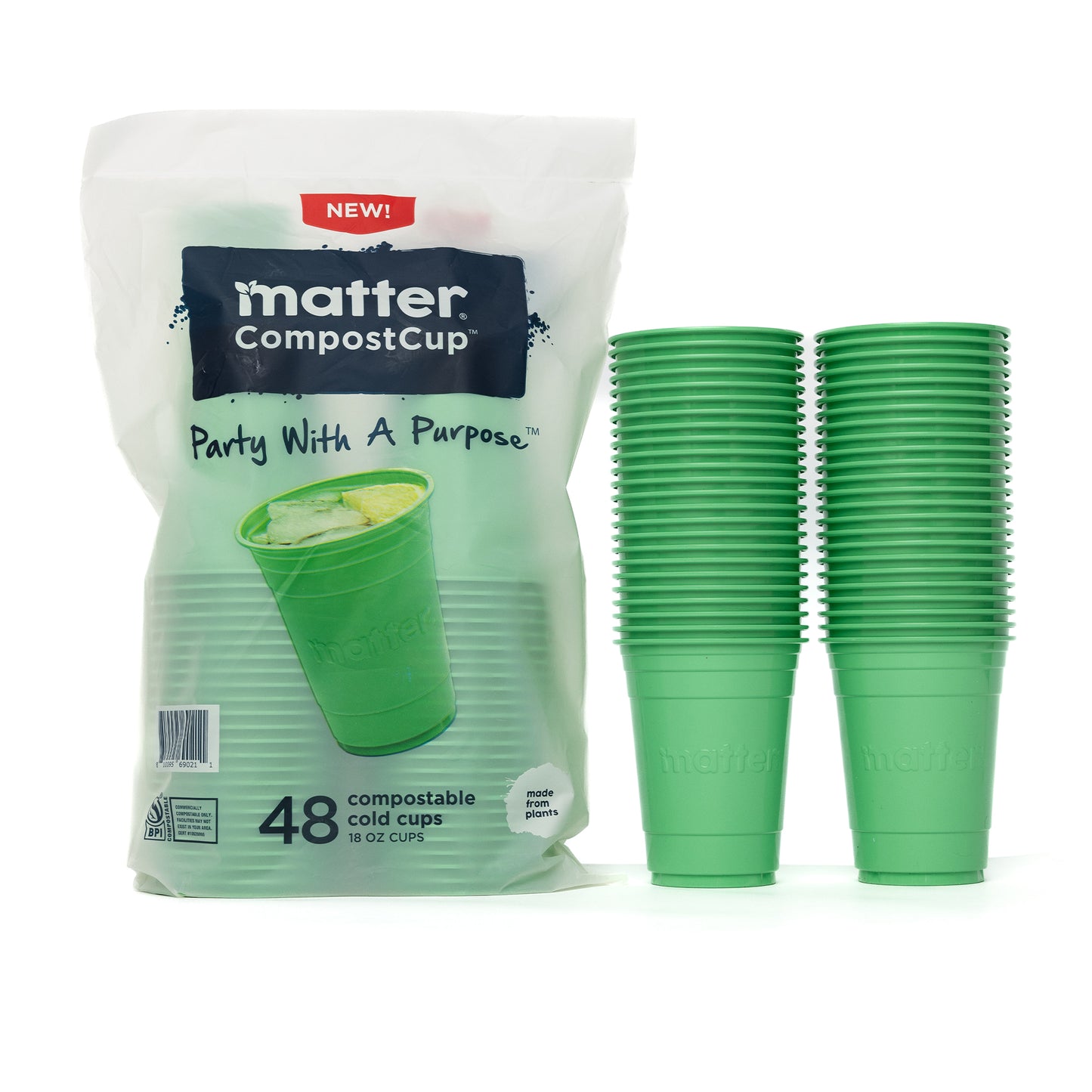 Matter Compostable Party CompostCups Seafoam Green 18oz - 48 Count