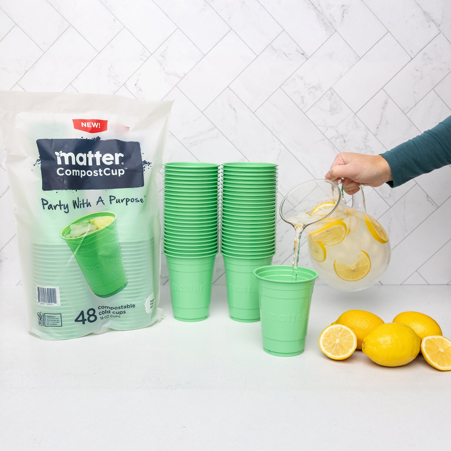 Matter Compostable Party CompostCups Seafoam Green 18oz - 48 Count
