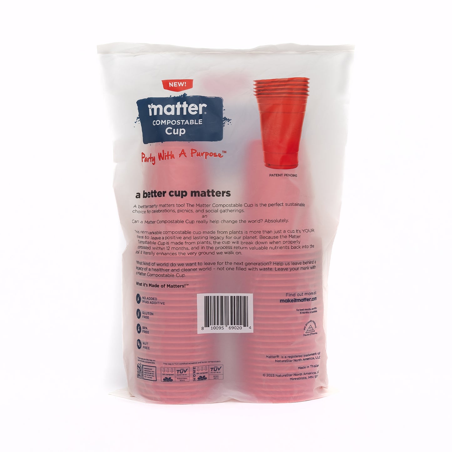 Matter Compostable Party CompostCups Red 18oz - 50 Count