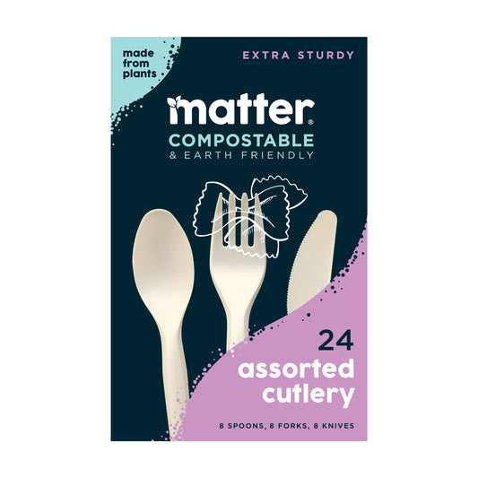 Matter Compostable Cutlery - Assorted Pack 8-Forks/8-Spoons/8-Knives - 24 Count