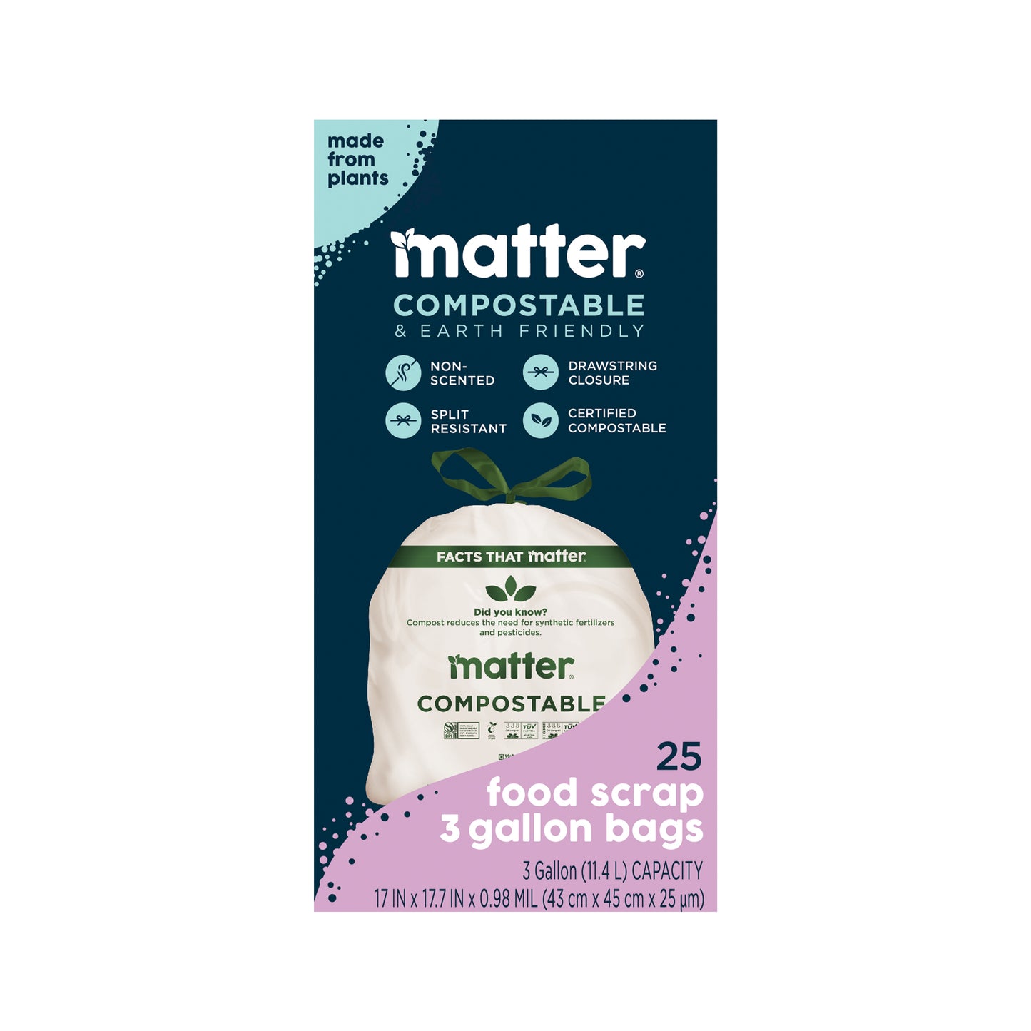 Matter Compostable Food Scrap 3-Gallon Bags - 25 Count