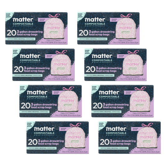 Matter Compostable Pink Floral Food Scrap 3-Gallon Bags - 20 Count - 8 Pack