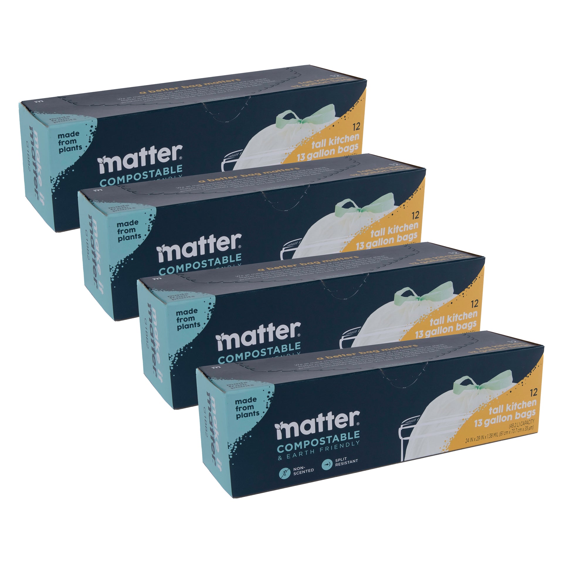 Matter Compostable 13-Gallon Drawstring Tall Kitchen Trash Waste Bags, 20 Bags