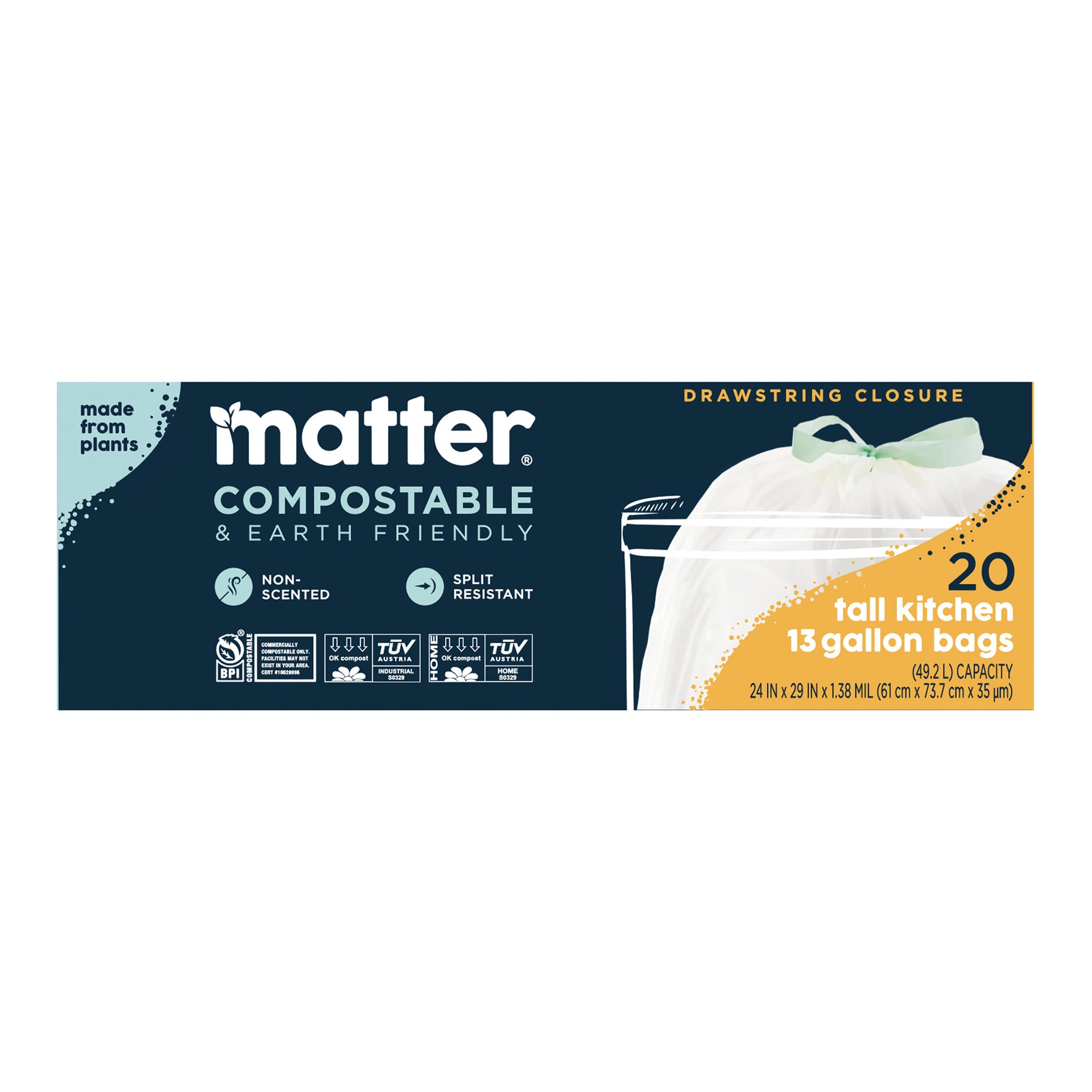 Matter Compostable Tall Kitchen Trash Bags - 13 Gallon/40ct in