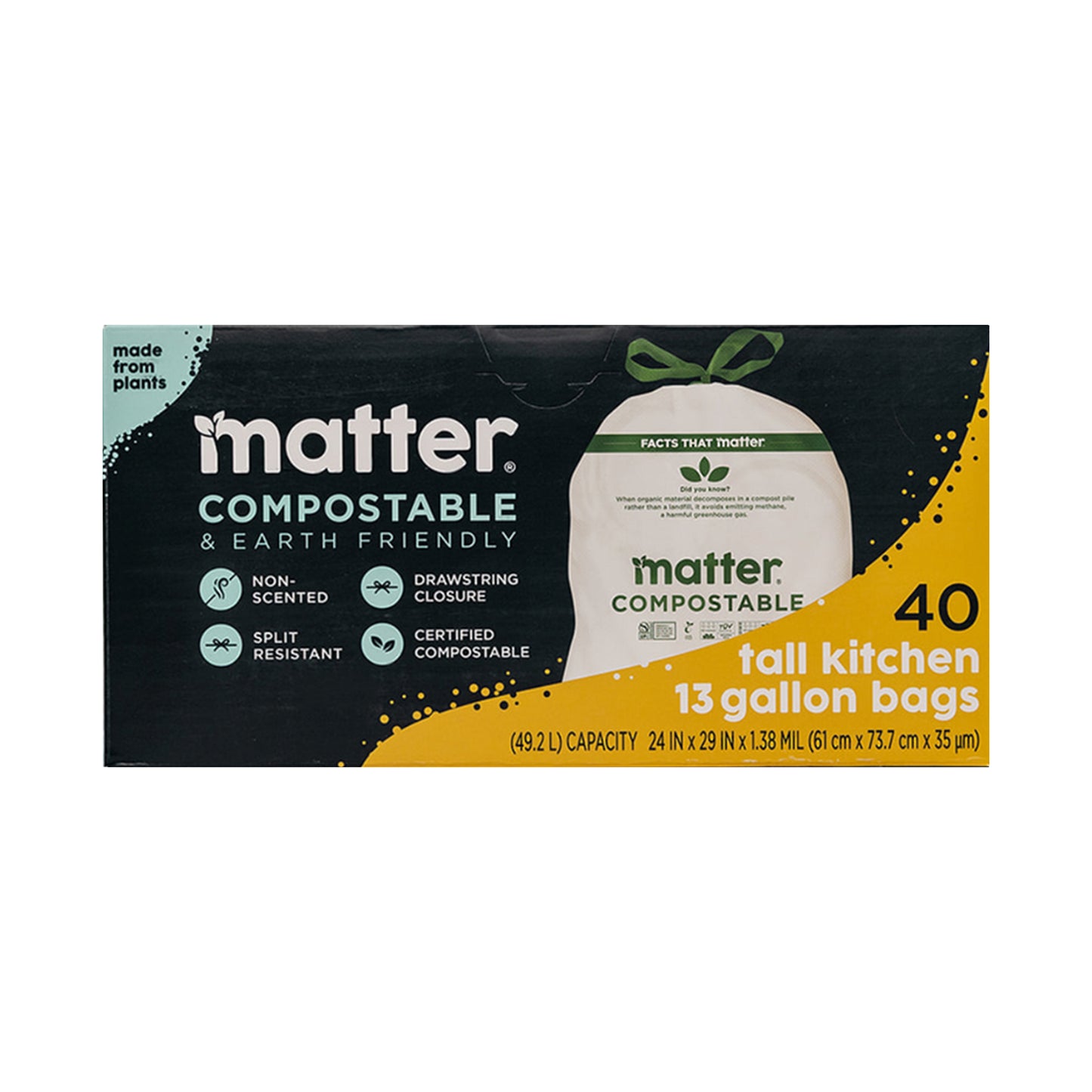 Matter Compostable Tall Kitchen 13-Gallon Bags - 40 Count