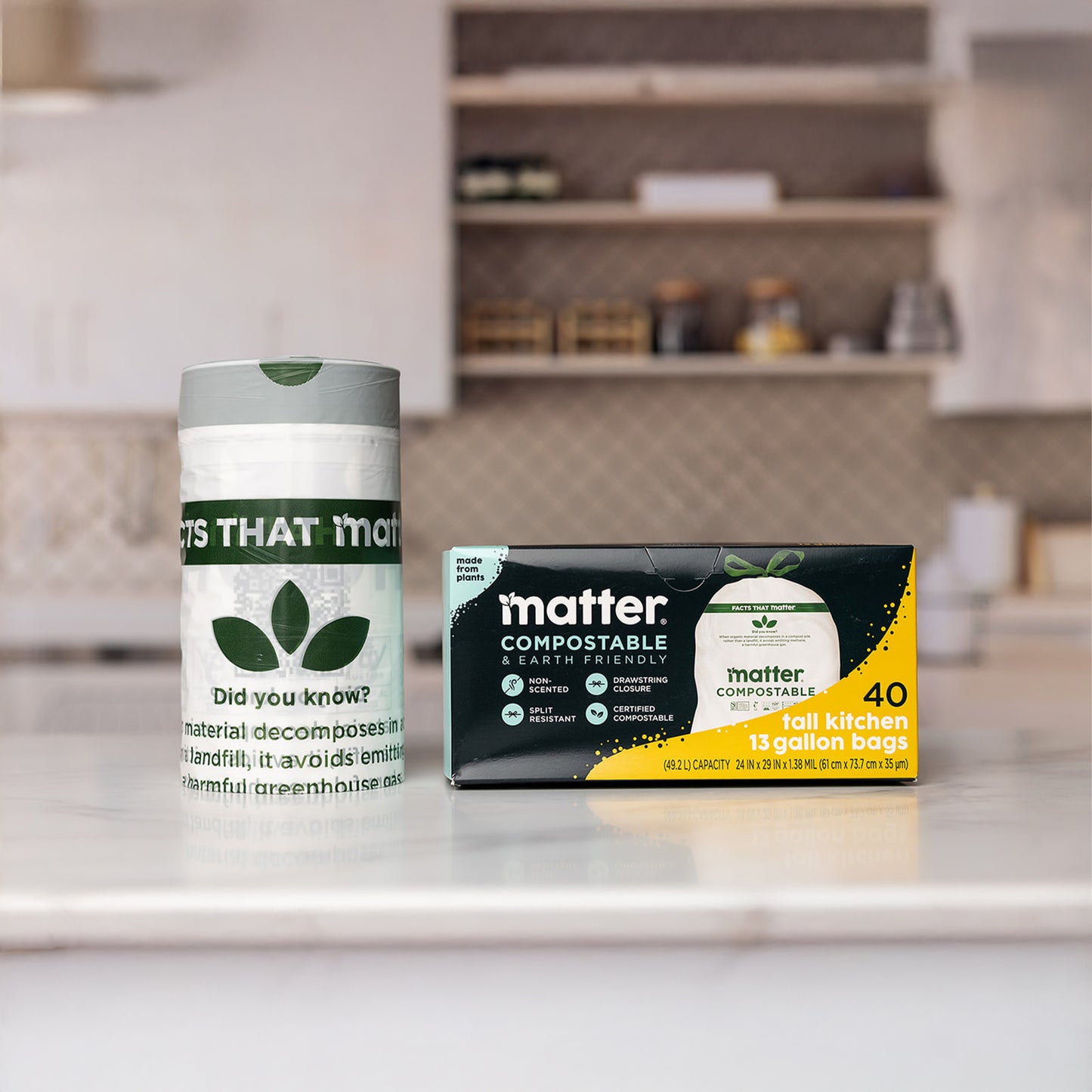 Matter Compostable Tall Kitchen 13-Gallon Bags - 40 Count