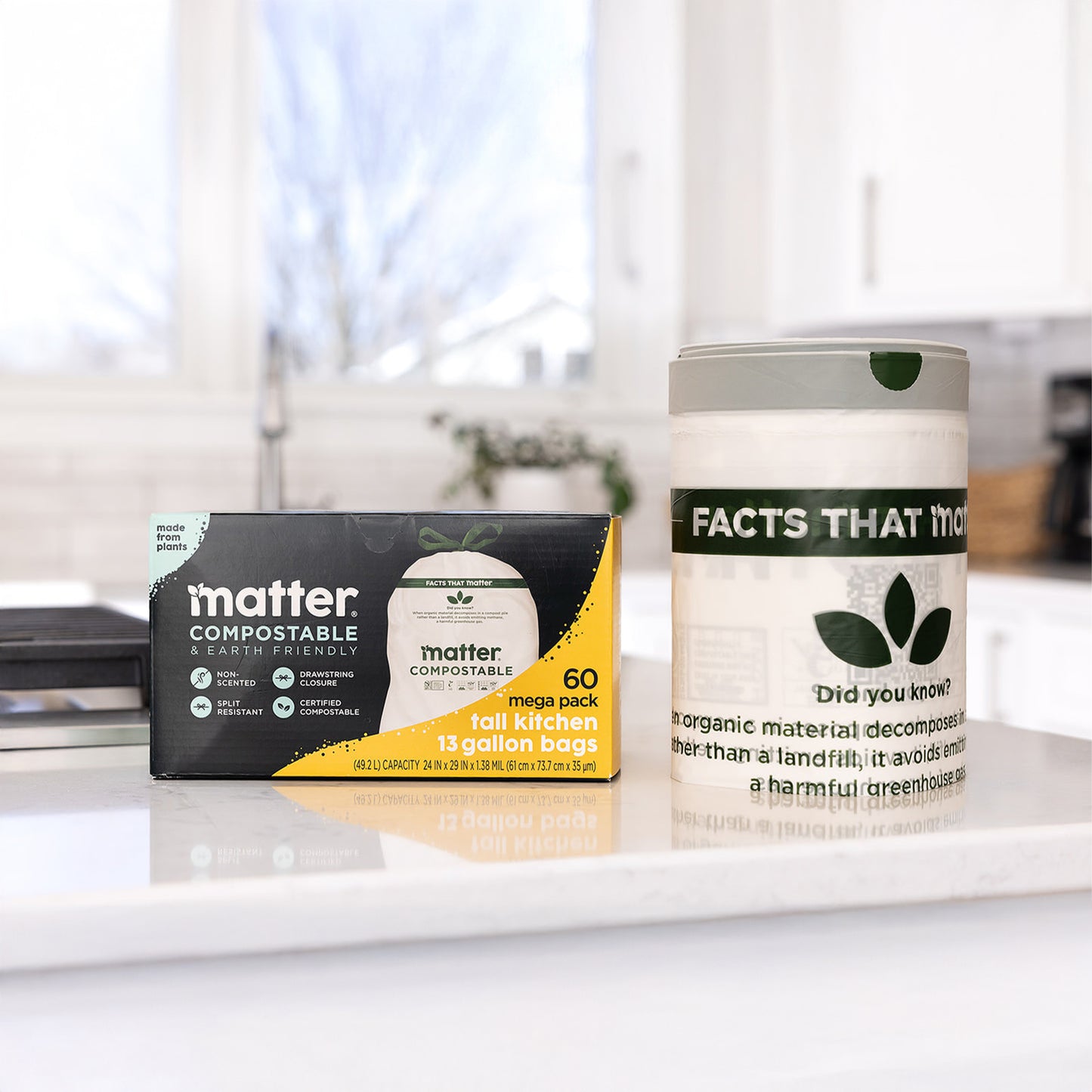 Matter Compostable Tall Kitchen 13-Gallon Waste Bags - 60 Count