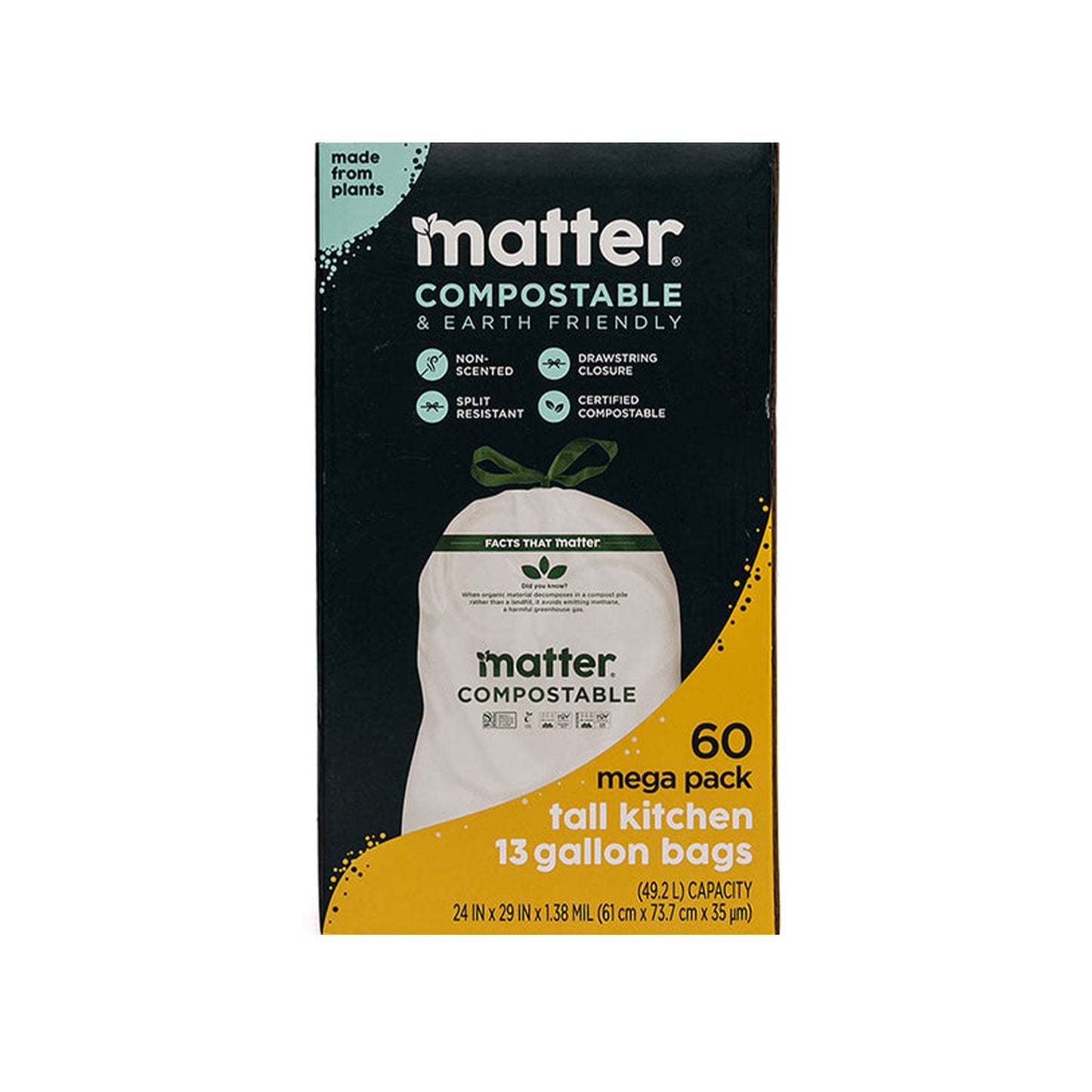 Matter Compostable Tall Kitchen 13-Gallon Waste Bags - 60 Count
