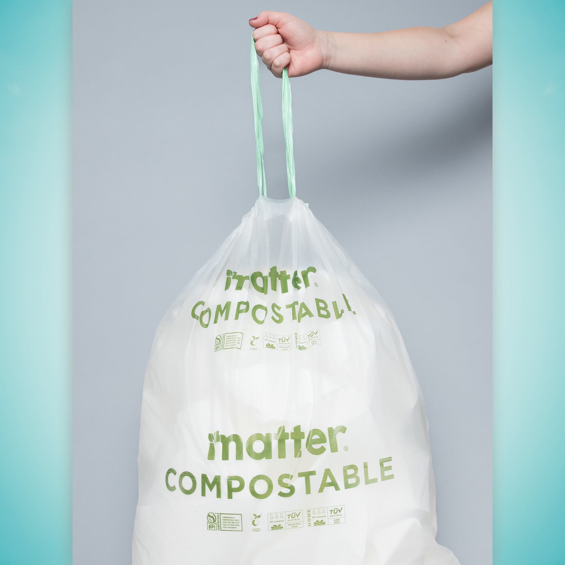 Compostable Tall Kitchen Drawstring Bags, 13 Gallon, 49.2 Liter