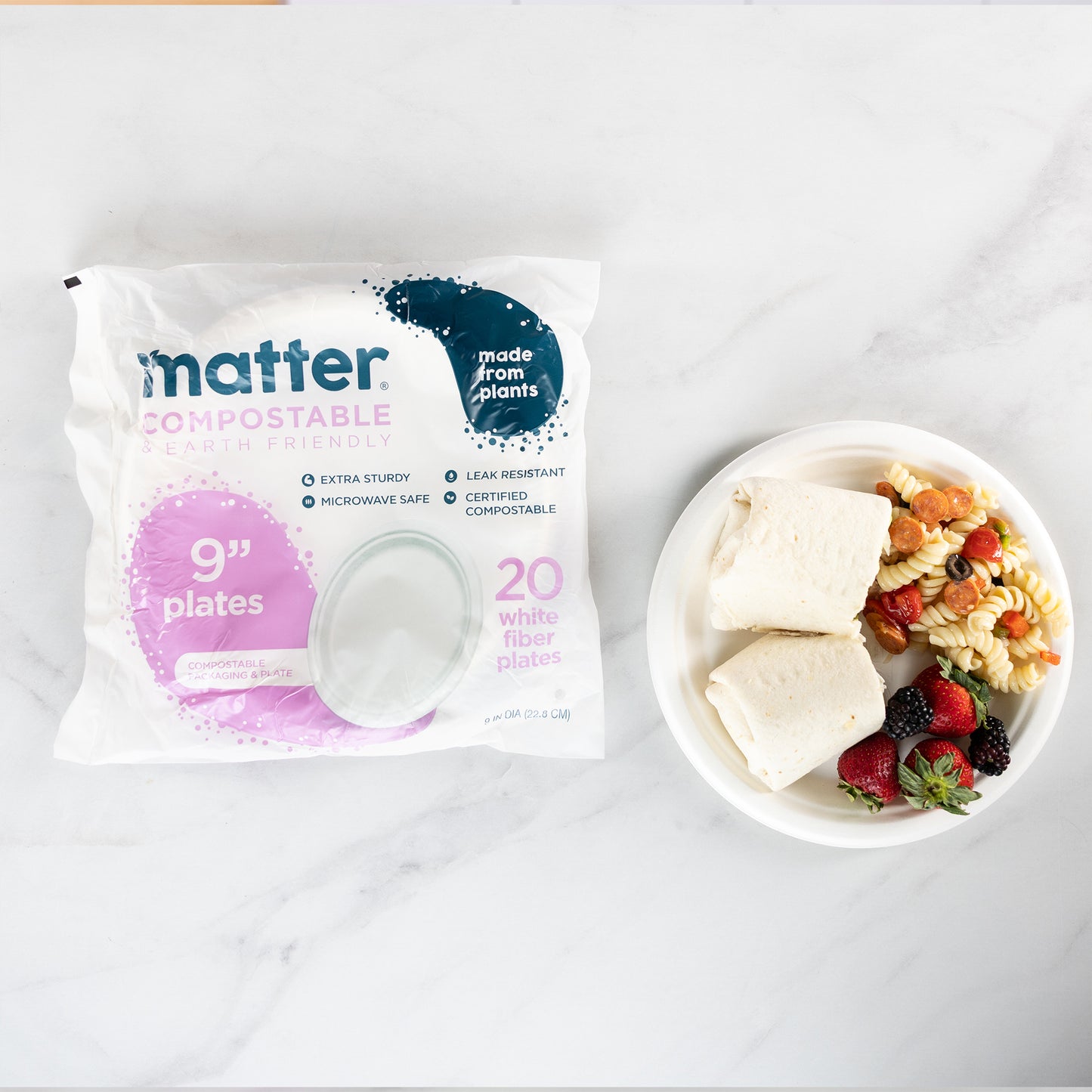 Matter Compostable 9-Inch White Plates - 20 Count