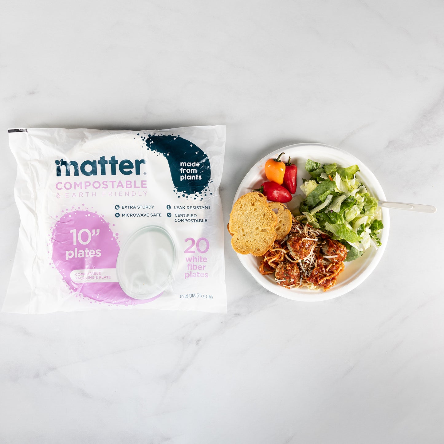 Matter Compostable 10-Inch White Plates - 20 Count