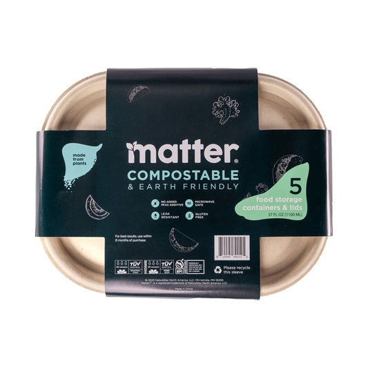 Matter Compostable Food Storage 37oz Containers with Lids - 5 Count