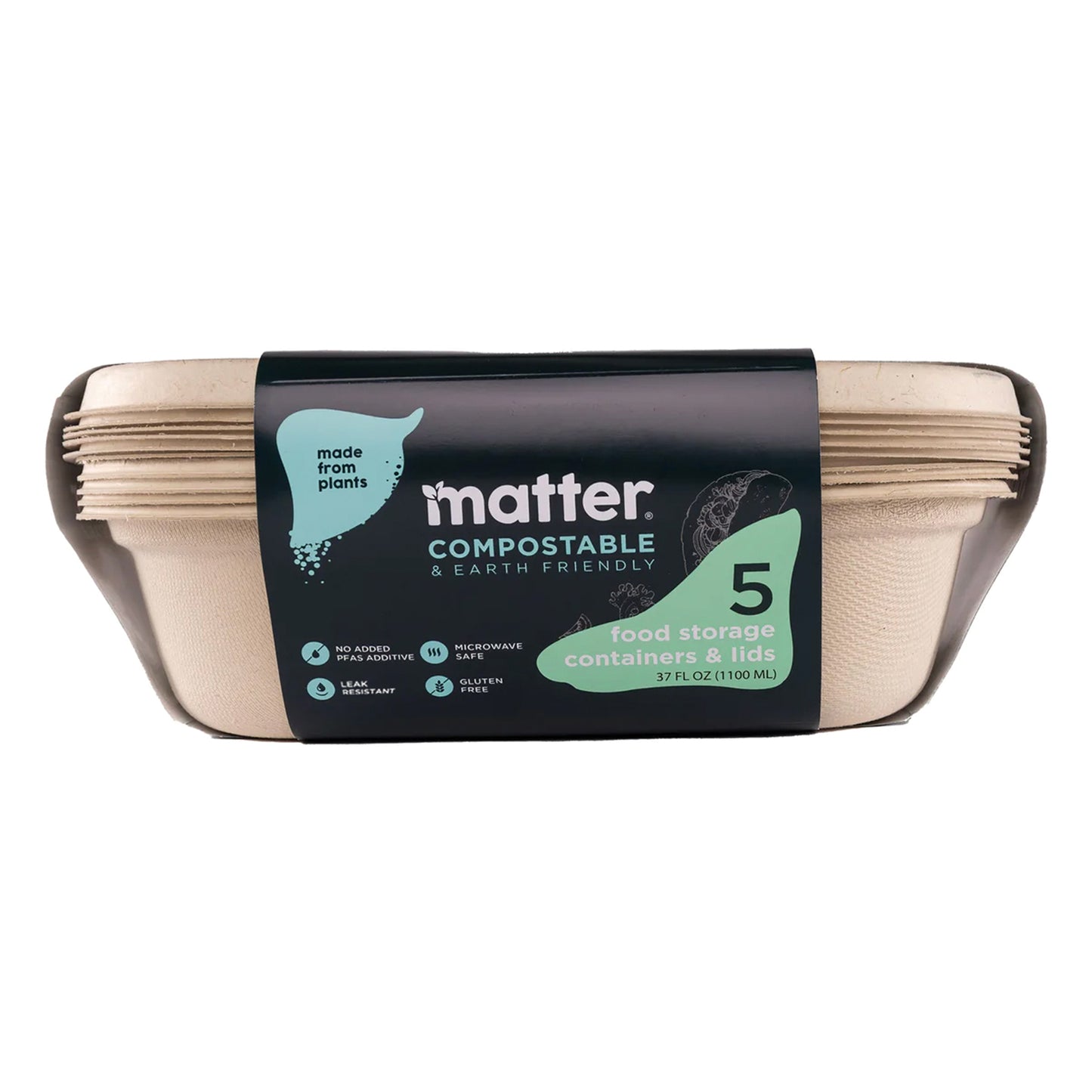 Matter Compostable Food Storage 37oz Containers with Lids - 5 Count