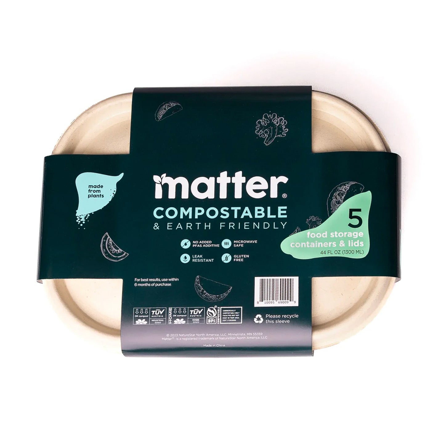 Matter Compostable Food Storage 44oz Containers with Lids - 5 Count