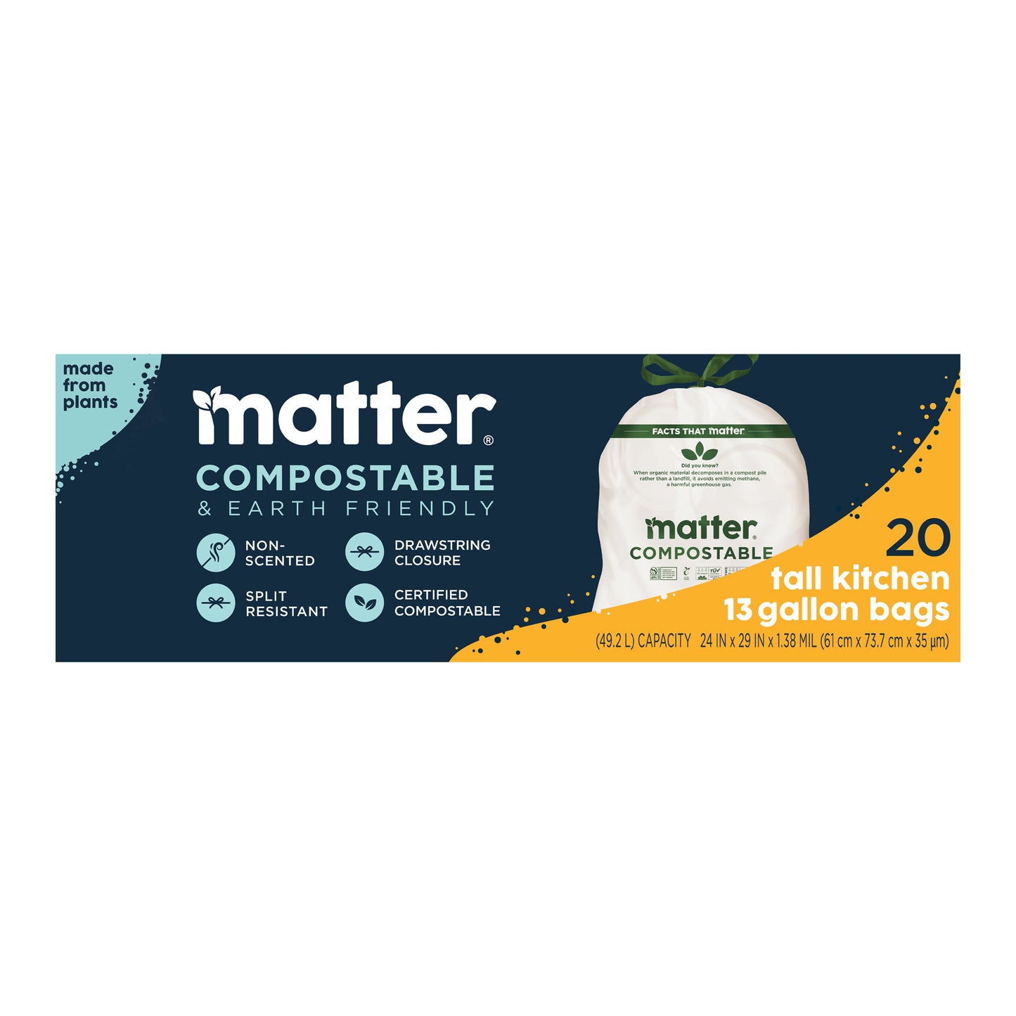 Matter Compostable Tall Kitchen 13-Gallon Bags - 20 Count