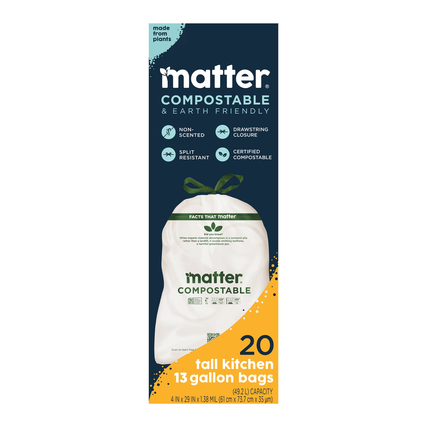 Matter Compostable Tall Kitchen 13-Gallon Bags - 20 Count