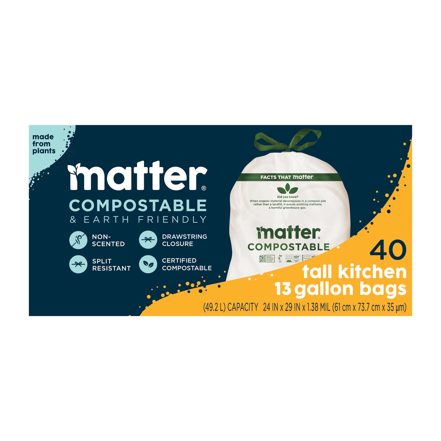 Matter Compostable Tall Kitchen 13-Gallon Bags - 40 Count