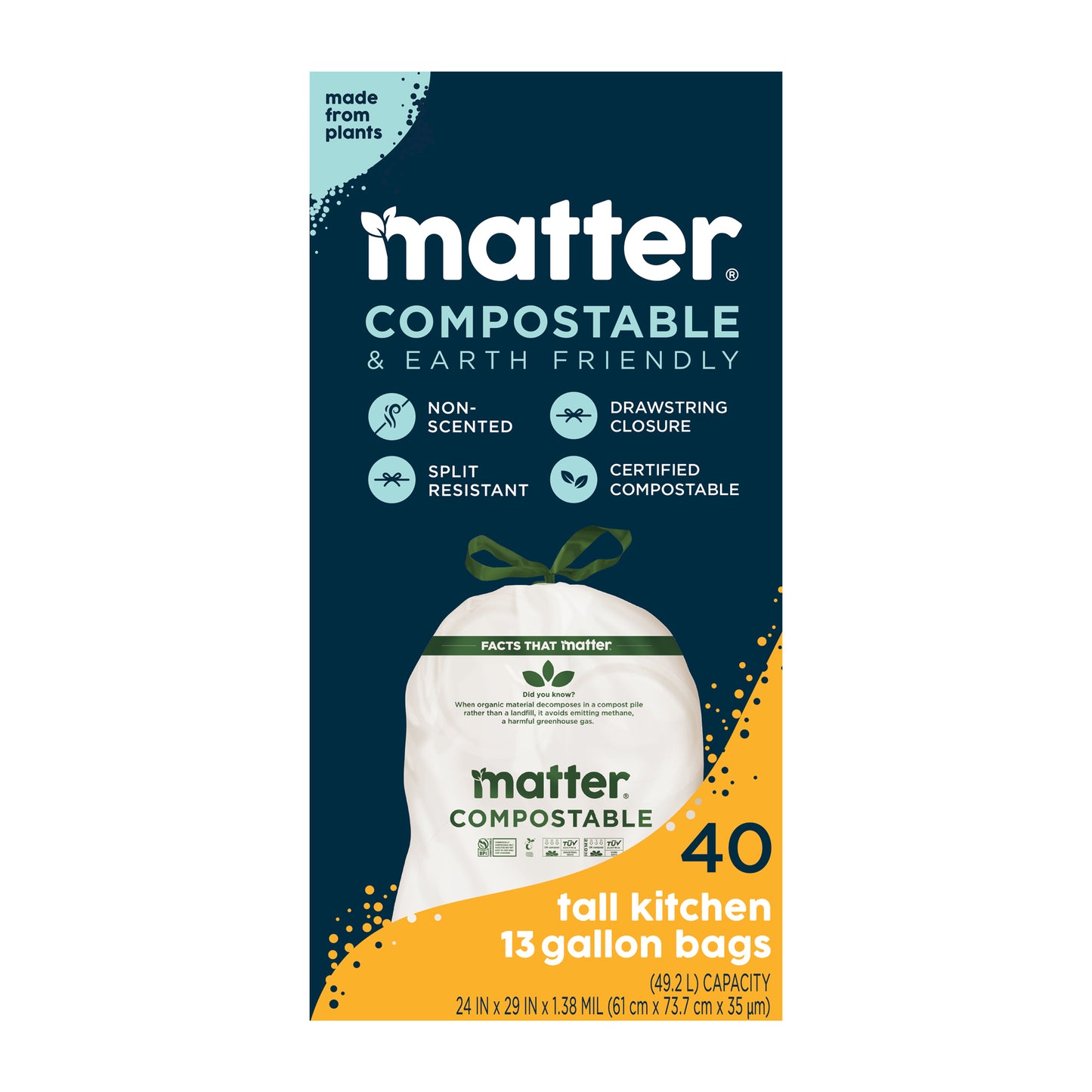 Matter Compostable Tall Kitchen 13-Gallon Bags - 40 Count