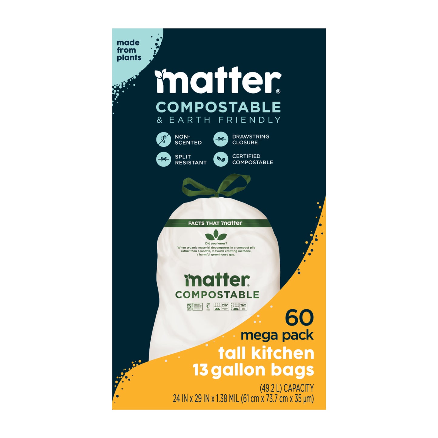 Matter Compostable Tall Kitchen 13-Gallon Bags - 60 Count