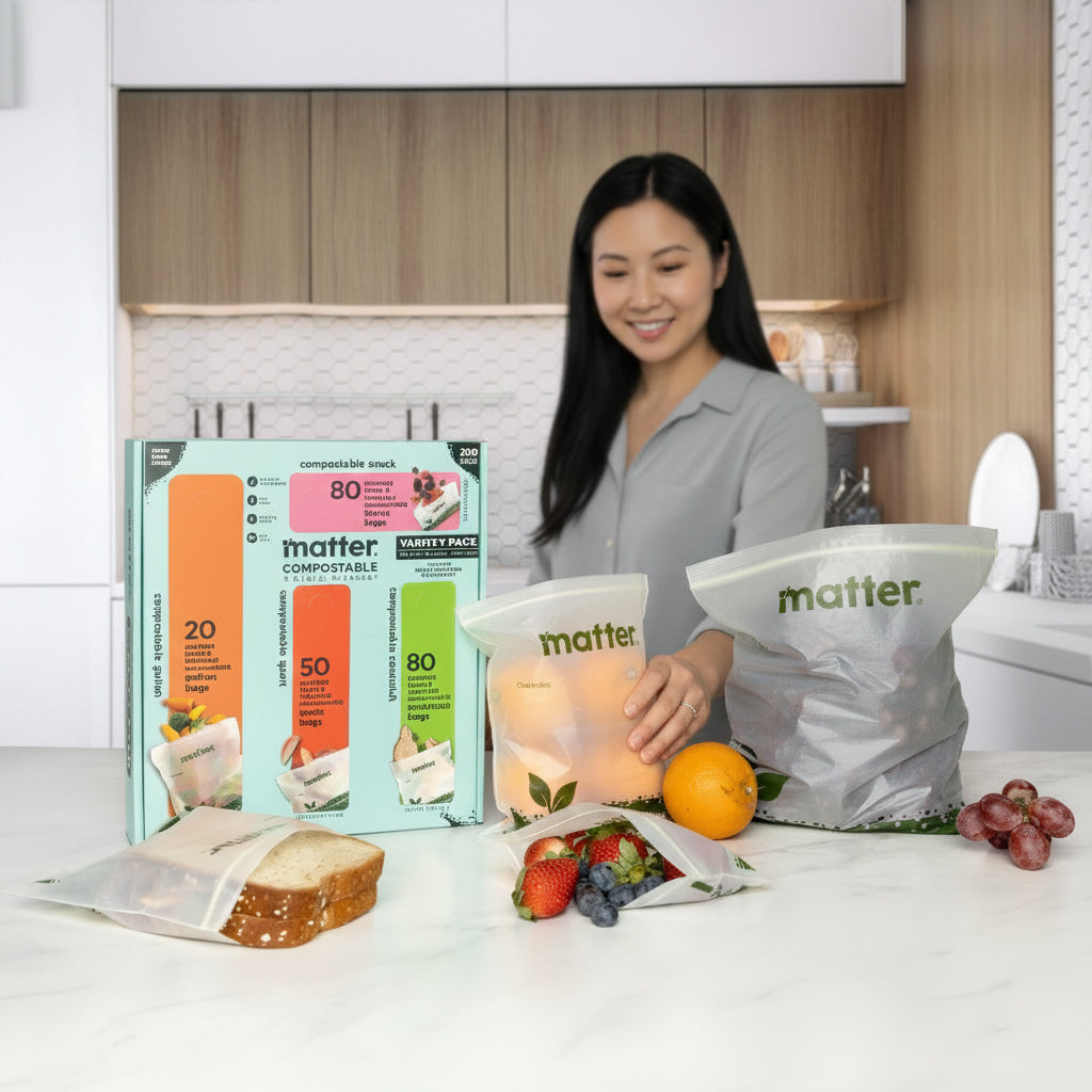 Matter Compostable Kitchen Assorted Food Storage Bags Variety Pack - 230 Count